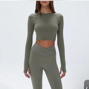 Adanola Sage Olive Long Sleeve Crop Top